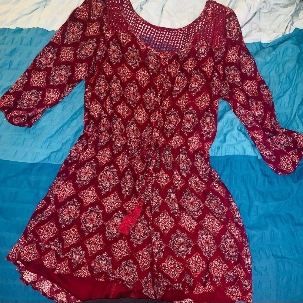 Hollister Drapey Lace Panel Crochet Romper Boho Bohemian Maroon Red Babydoll